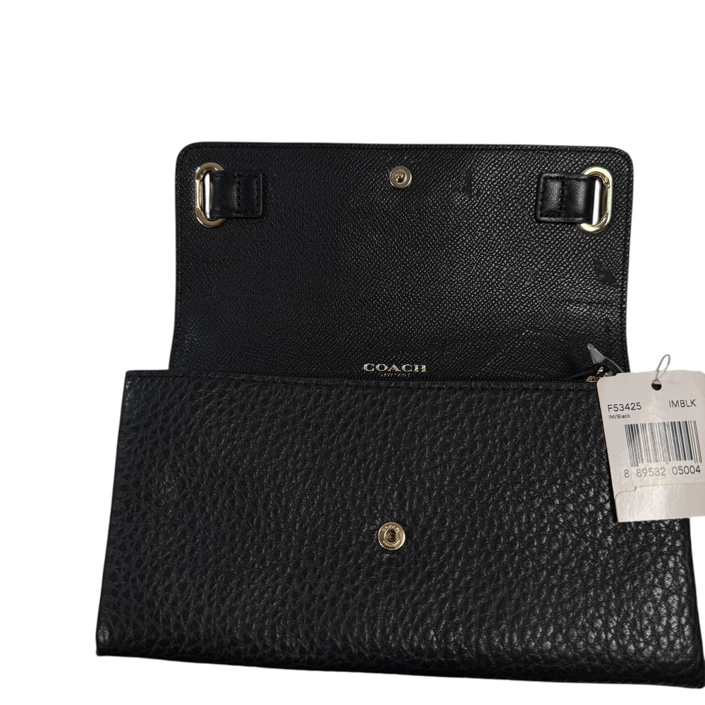 Coach Black Pebble Bubble Leather Double Turnlock Wallet Clutch Black Gold 53425 - Picture 4 of 8